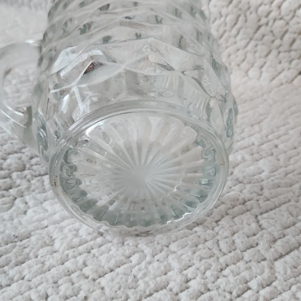 Vintage 70's chevron etched clear glass serving pitcher